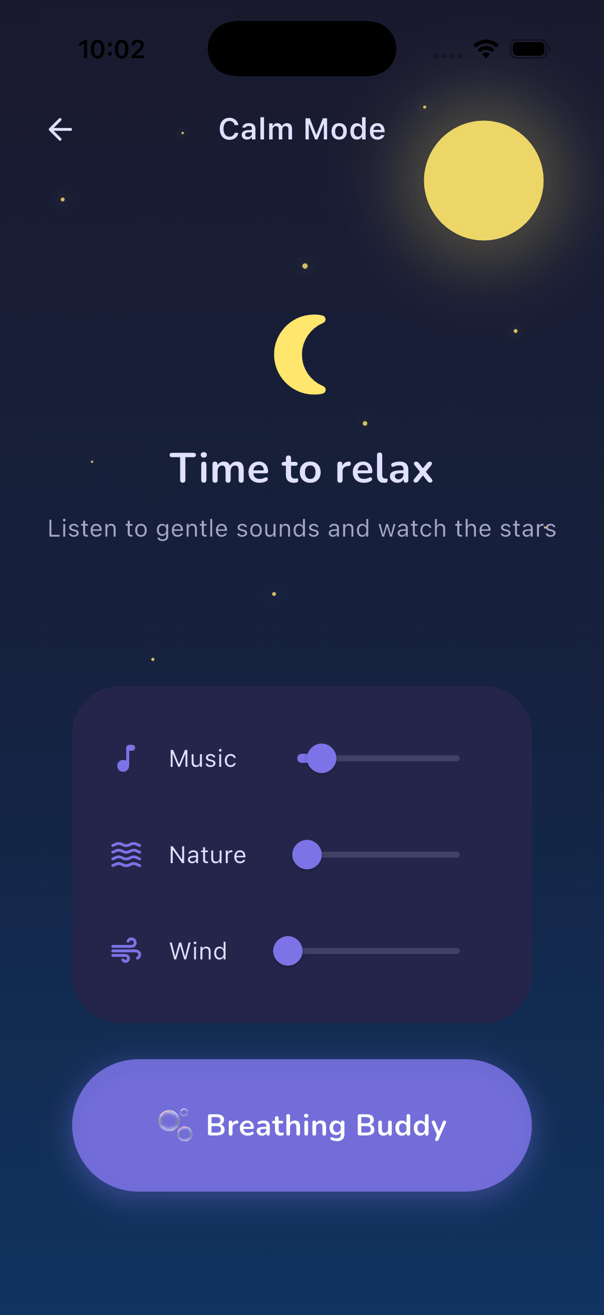 Tuniri calm and bedtime mode with gentle animations