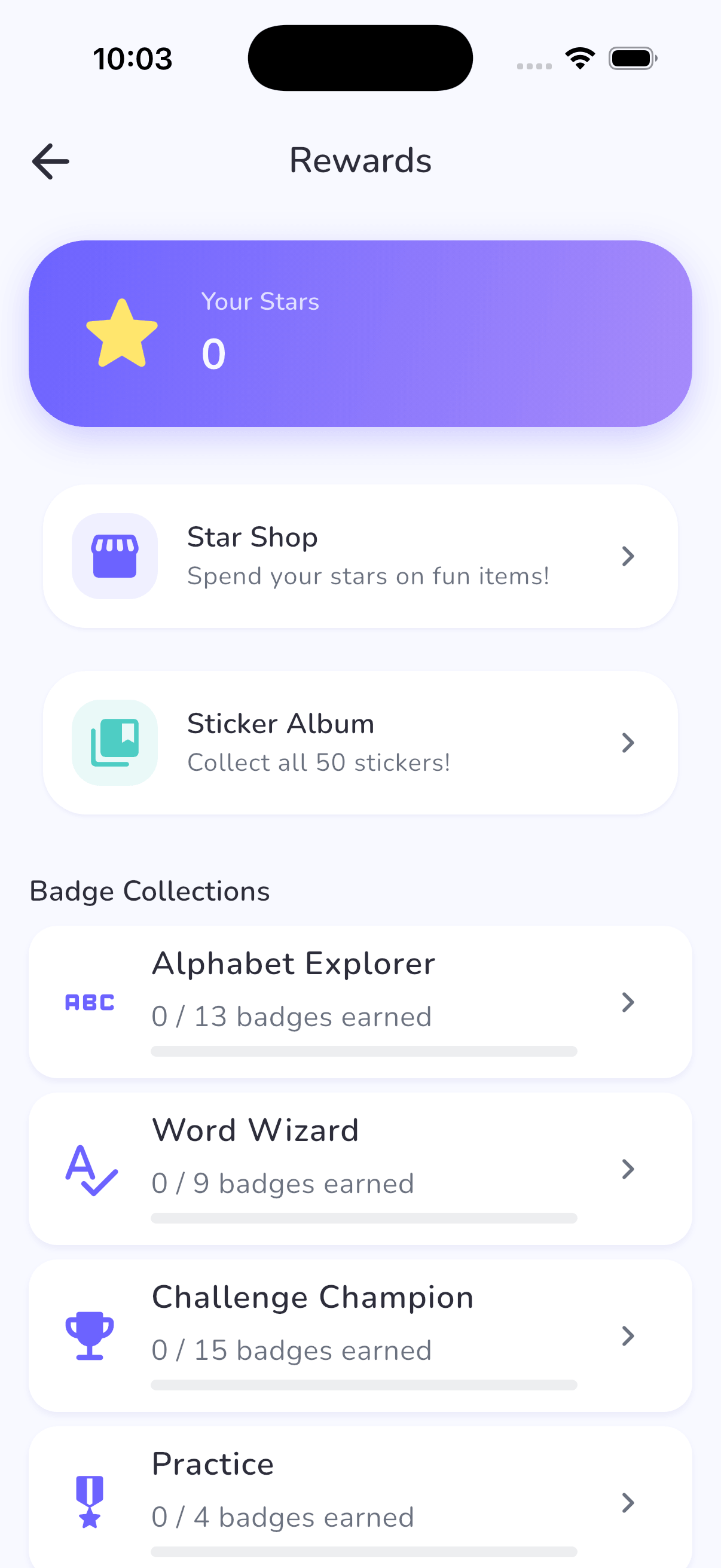 Badge rewards and achievement system for young learners