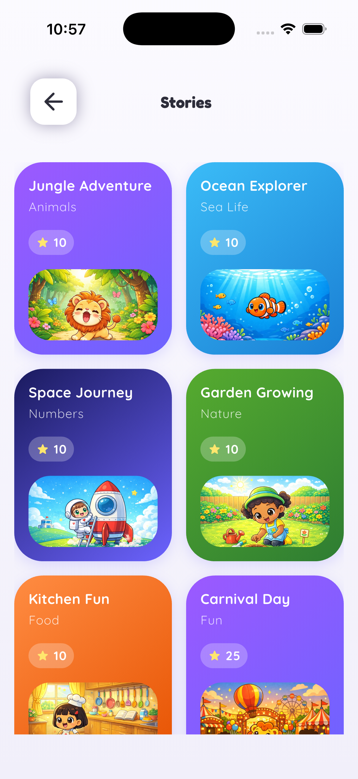 Story library with colorful illustrated stories for early readers