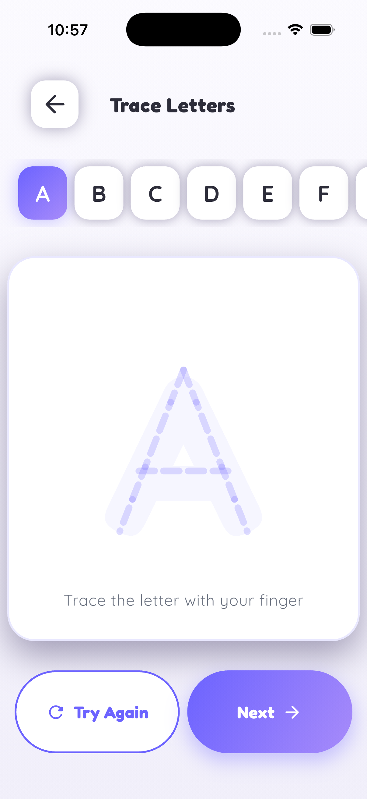 Trace letters with guided dotted paths for handwriting practice